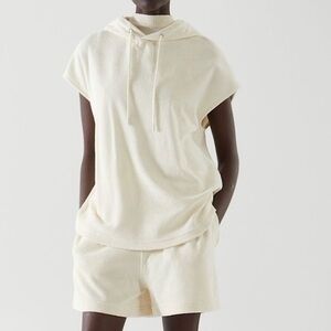 COS Sleeveless Hooded Terry Short‎ Sleeve Hoodie Top, Cream Beige, Size XS